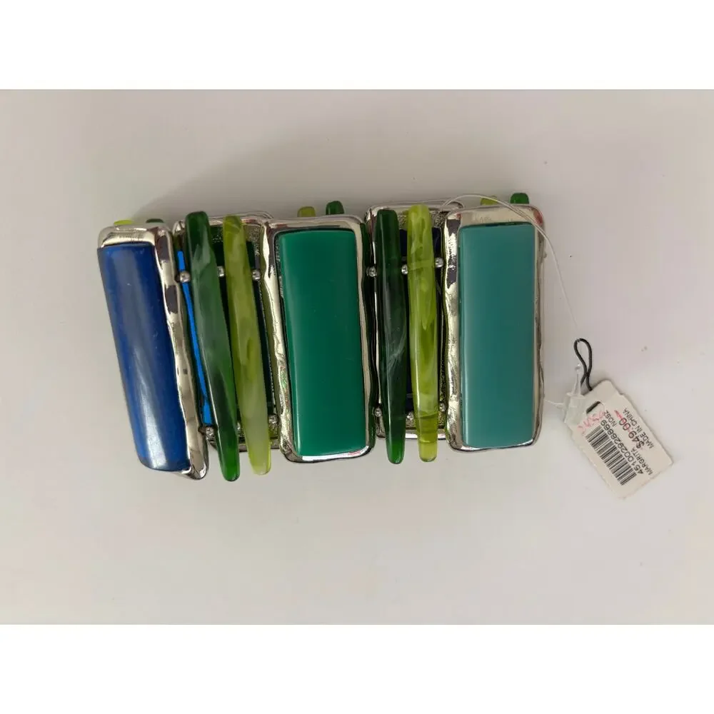 CHICO'S Chunky Stretchy Lucite Bracelet Green Blue New